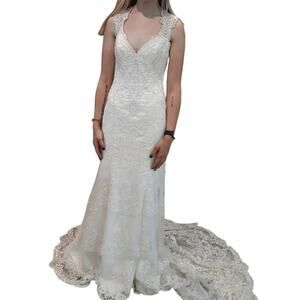Wedding Dress Mon Cheri Ivory Lace Trumpet Size 8